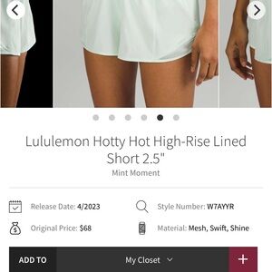 Lululemon Athletica Mint Moment High-Rise Shorts
